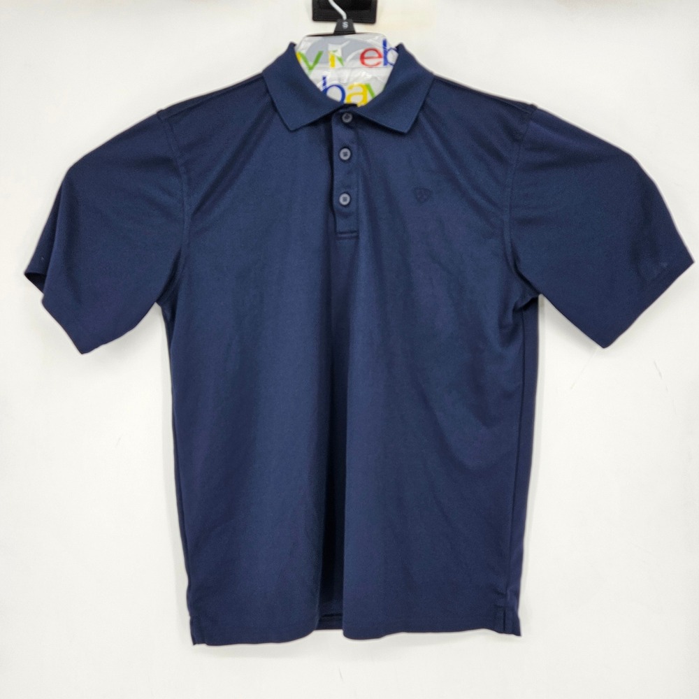 Ariat Tek Shirt‎ Mens Small Polo Performance Blue Western Short Sleeve